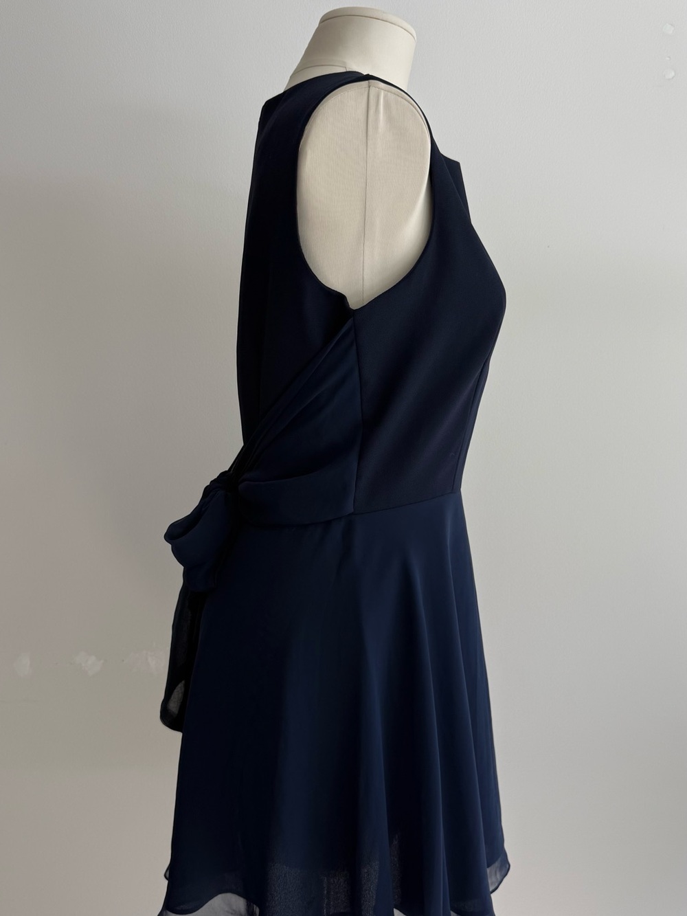 90s Kenar Navy Sleeveless Chiffon Fit-and-Flare Mini Dress - Picture 6 of 12